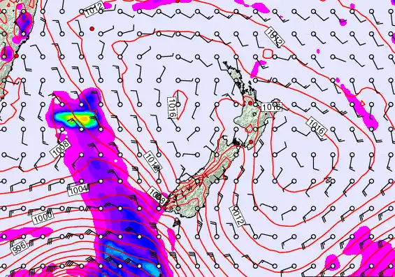 New Zealand forecast chart for Saturday, February 21st, 2026 at 6:00 AM
