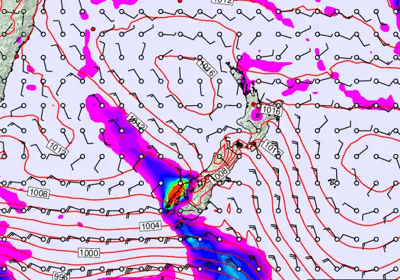 New Zealand forecast chart for Saturday, February 21st, 2026 at 6:00 PM