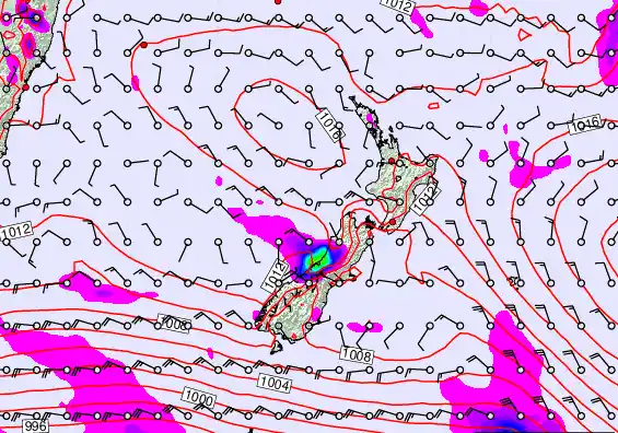New Zealand forecast chart for Sunday, February 22nd, 2026 at 6:00 AM