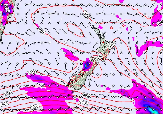 New Zealand forecast chart for Sunday, February 22nd, 2026 at 12:00 PM