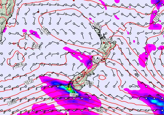 New Zealand forecast chart for Sunday, February 22nd, 2026 at 6:00 PM
