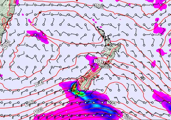 New Zealand forecast chart for Monday, February 23rd, 2026 at 12:00 AM