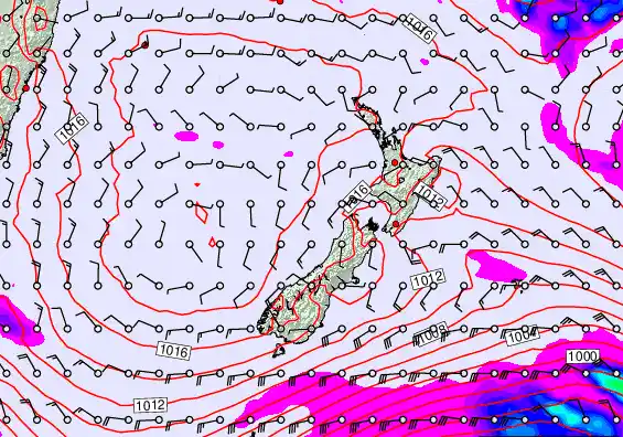 New Zealand forecast chart for Monday, February 23rd, 2026 at 12:00 PM