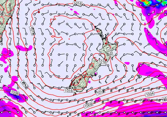 New Zealand forecast chart for Monday, February 23rd, 2026 at 6:00 PM