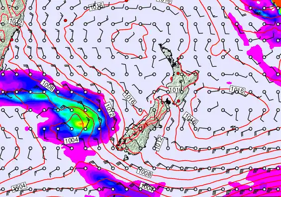New Zealand forecast chart for Tuesday, February 24th, 2026 at 12:00 PM