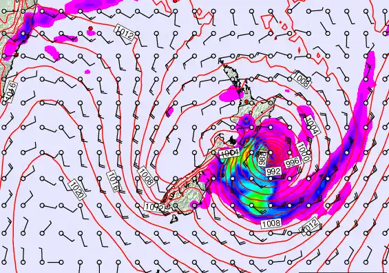 New Zealand forecast chart for Monday, February 16th, 2026 at 6:00 AM