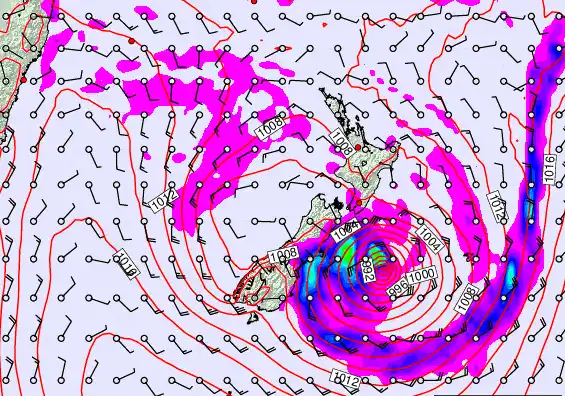 New Zealand forecast chart for Monday, February 16th, 2026 at 6:00 PM