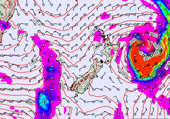 New Zealand forecast chart for Wednesday, February 18th, 2026 at 12:00 PM
