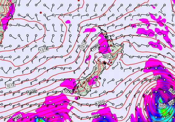 New Zealand forecast chart for Thursday, February 19th, 2026 at 12:00 PM