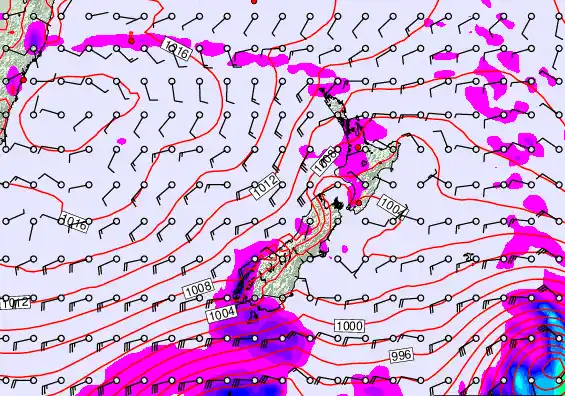 New Zealand forecast chart for Thursday, February 19th, 2026 at 6:00 PM