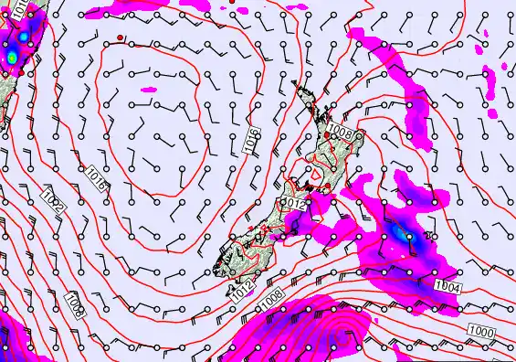 New Zealand forecast chart for Friday, February 20th, 2026 at 12:00 PM