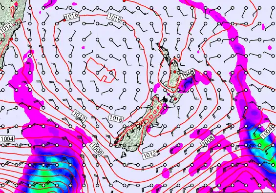 New Zealand forecast chart for Saturday, February 21st, 2026 at 12:00 AM
