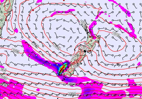 New Zealand forecast chart for Saturday, February 21st, 2026 at 6:00 PM