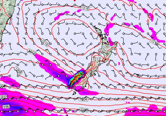 New Zealand forecast chart for Sunday, February 22nd, 2026 at 12:00 AM