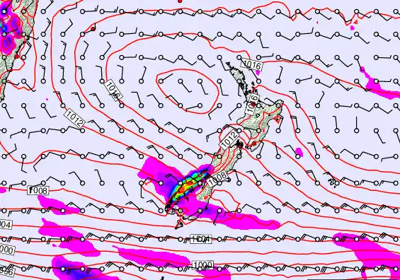 New Zealand forecast chart for Sunday, February 22nd, 2026 at 6:00 AM