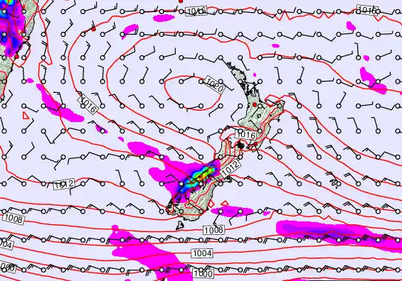 New Zealand forecast chart for Sunday, February 22nd, 2026 at 12:00 PM