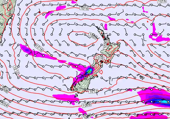 New Zealand forecast chart for Sunday, February 22nd, 2026 at 6:00 PM