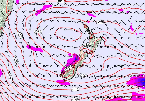 New Zealand forecast chart for Monday, February 23rd, 2026 at 12:00 AM