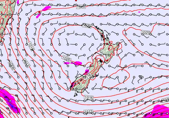 New Zealand forecast chart for Monday, February 23rd, 2026 at 6:00 AM