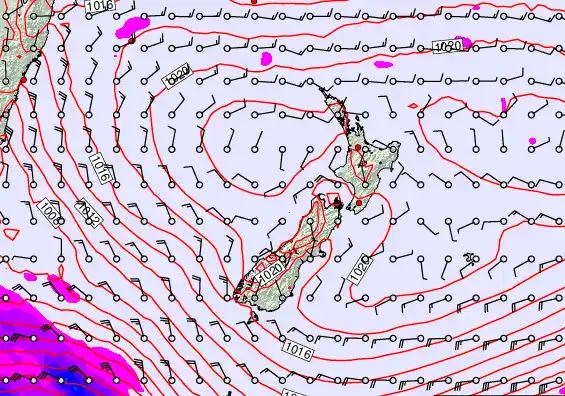New Zealand forecast chart for Monday, February 23rd, 2026 at 12:00 PM