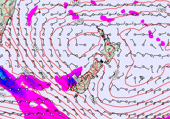 New Zealand forecast chart for Monday, February 23rd, 2026 at 6:00 PM
