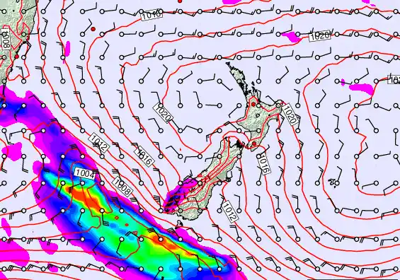 New Zealand forecast chart for Tuesday, February 24th, 2026 at 6:00 AM
