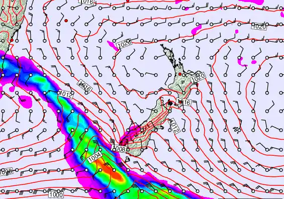 New Zealand forecast chart for Tuesday, February 24th, 2026 at 12:00 PM