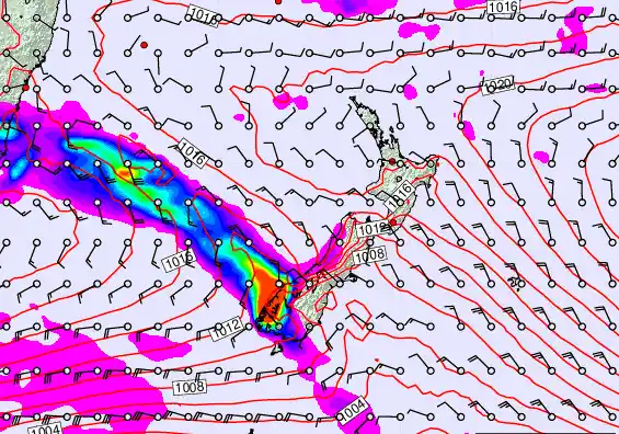 New Zealand forecast chart for Wednesday, February 25th, 2026 at 12:00 AM