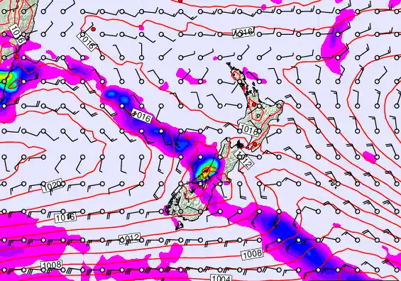New Zealand forecast chart for Wednesday, February 25th, 2026 at 12:00 PM