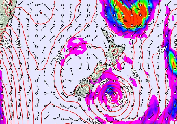 New Zealand forecast chart for Tuesday, February 17th, 2026 at 12:00 PM