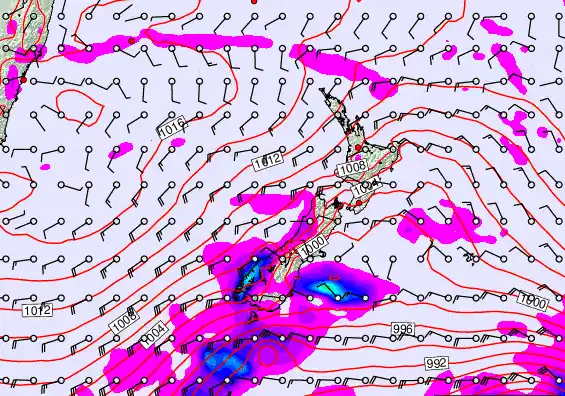 New Zealand forecast chart for Thursday, February 19th, 2026 at 6:00 PM