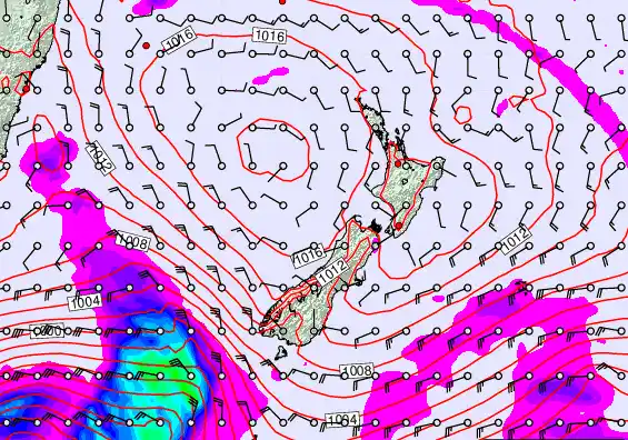 New Zealand forecast chart for Saturday, February 21st, 2026 at 12:00 AM