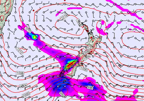 New Zealand forecast chart for Saturday, February 21st, 2026 at 6:00 PM