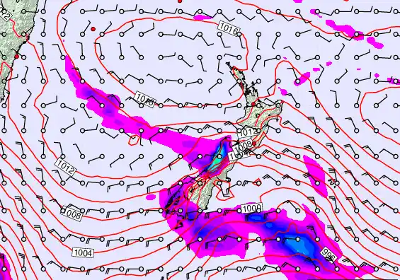 New Zealand forecast chart for Sunday, February 22nd, 2026 at 12:00 AM