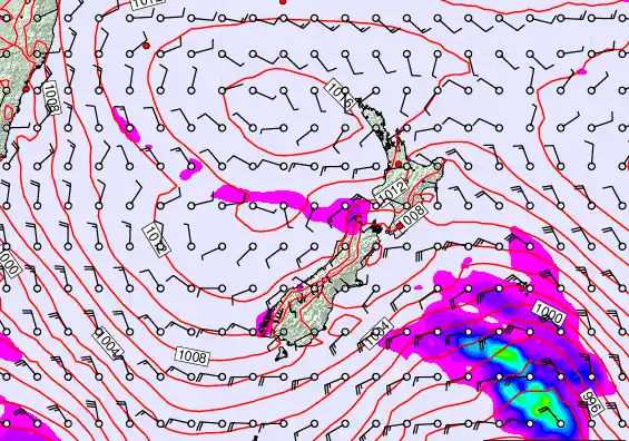 New Zealand forecast chart for Sunday, February 22nd, 2026 at 6:00 AM