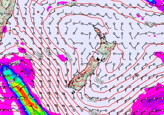 New Zealand forecast chart for Monday, February 23rd, 2026 at 12:00 AM