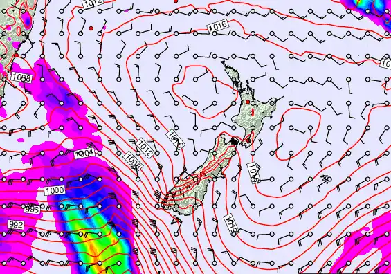 New Zealand forecast chart for Monday, February 23rd, 2026 at 6:00 AM