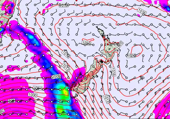 New Zealand forecast chart for Monday, February 23rd, 2026 at 12:00 PM