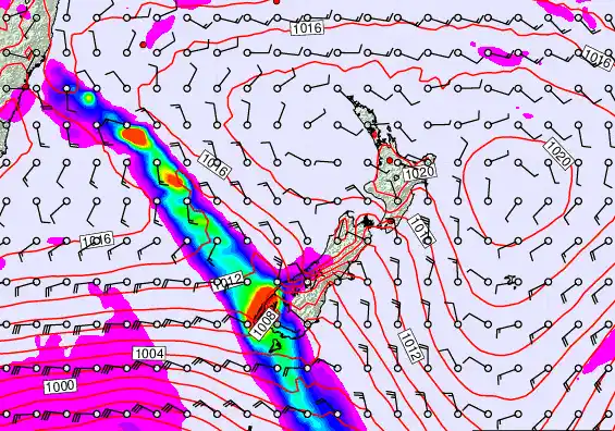 New Zealand forecast chart for Monday, February 23rd, 2026 at 6:00 PM