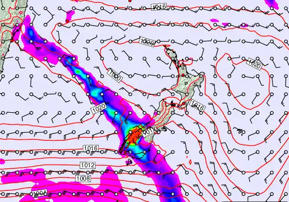 New Zealand forecast chart for Tuesday, February 24th, 2026 at 12:00 AM