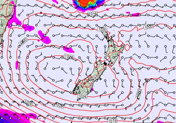 New Zealand forecast chart for Tuesday, February 24th, 2026 at 6:00 PM