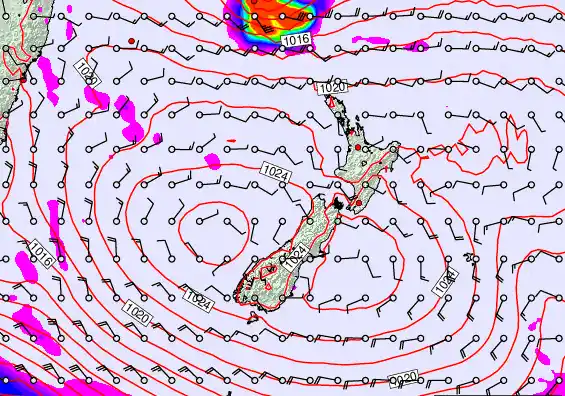 New Zealand forecast chart for Wednesday, February 25th, 2026 at 12:00 AM