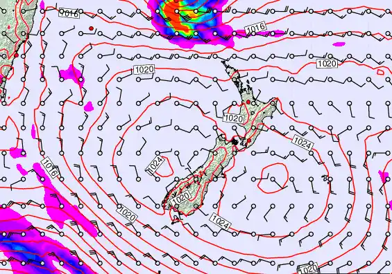New Zealand forecast chart for Wednesday, February 25th, 2026 at 6:00 AM