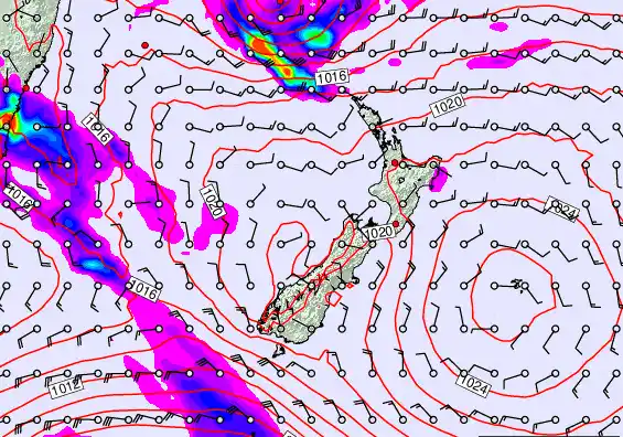 New Zealand forecast chart for Wednesday, February 25th, 2026 at 6:00 PM