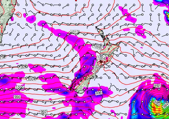 New Zealand forecast chart for Thursday, February 19th, 2026 at 12:00 AM