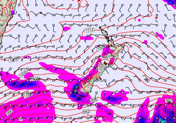 New Zealand forecast chart for Thursday, February 19th, 2026 at 6:00 AM