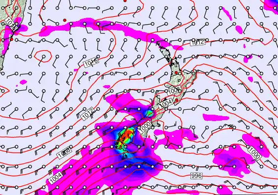 New Zealand forecast chart for Thursday, February 19th, 2026 at 6:00 PM