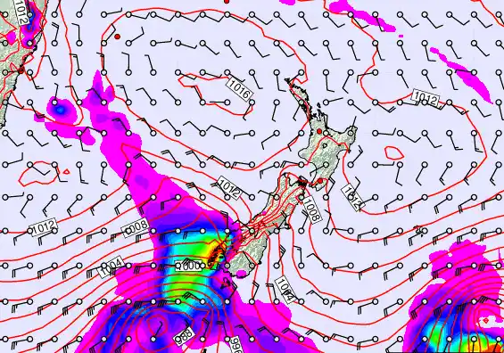 New Zealand forecast chart for Saturday, February 21st, 2026 at 6:00 AM