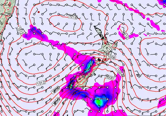 New Zealand forecast chart for Saturday, February 21st, 2026 at 6:00 PM