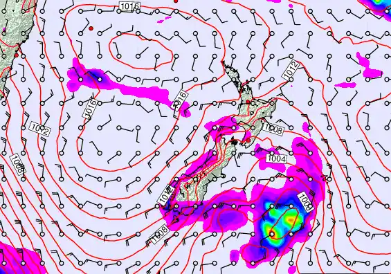 New Zealand forecast chart for Sunday, February 22nd, 2026 at 12:00 AM